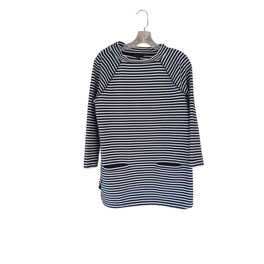 Lands' End Black Striped Raglan Sleeve Tunic Medium